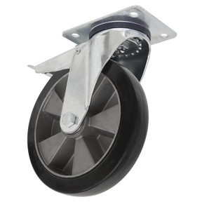 Heavy-Duty Rubber Castor Wheel Swivel With Total Lock Ø125mm - Trade - SCW5125SPLEM - Farming Parts