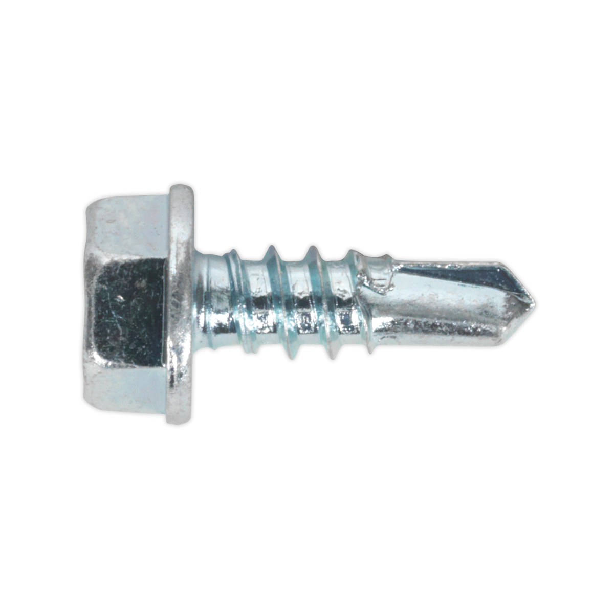 The Sealey Self-Drilling Screw 4.2 x 13mm with a hexagonal head and zinc plating, designed for drilling and fastening materials, comes in a pack of 100 - SDHX4213.