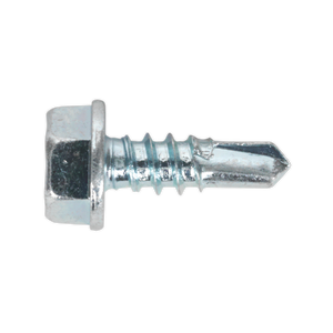 The Sealey Self-Drilling Screw 4.2 x 13mm with a hexagonal head and zinc plating, designed for drilling and fastening materials, comes in a pack of 100 - SDHX4213.