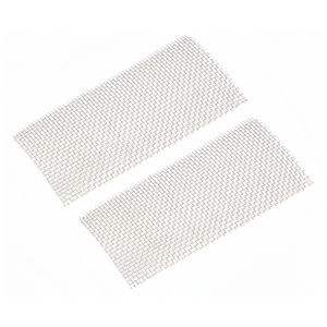 Two Sealey Stainless Steel Wire Mesh sheets (Pack of 2 - SDL14.M) with evenly spaced square openings, placed side by side on a white background, are suitable for plastic repair.