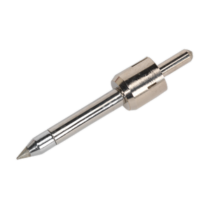 A close-up image of the Conical Soldering Tip for SDL6 - SDL6.CT by Sealey, resembling a metallic precision needle, featuring a pointed tip and cylindrical grip, ideal for professional use.