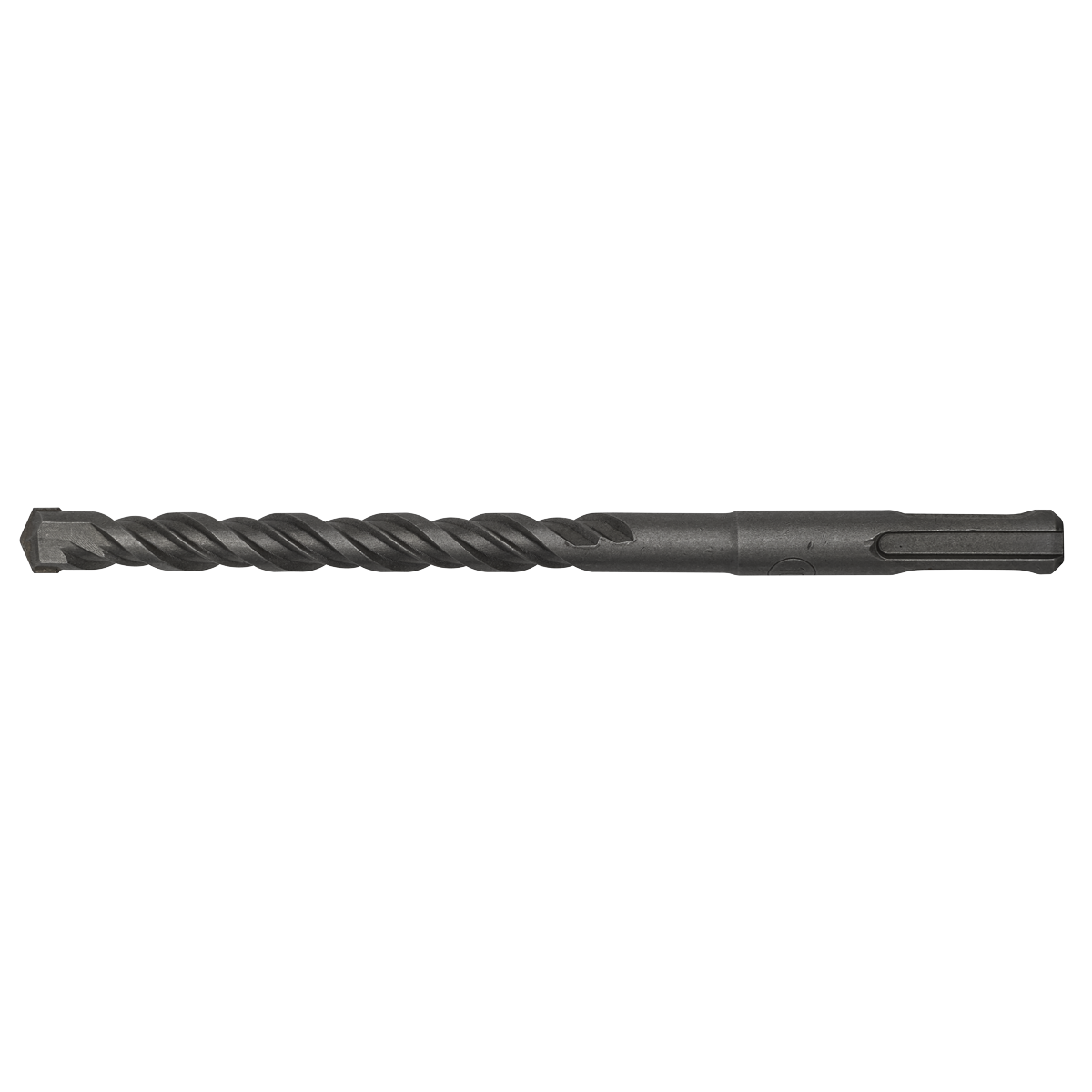 A close-up image of the Sealey SDS Plus Drill Bit Ø10 x 160mm (SDS10X160) showcasing its superior quality, pointed tip, and fully hardened and ground shank, designed for use with an SDS Plus rotary hammer.