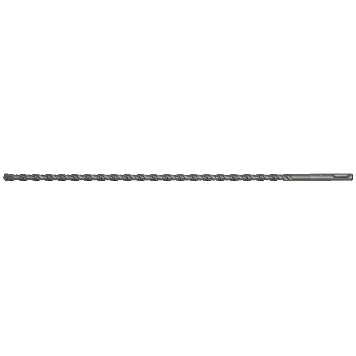 Image of the Sealey SDS Plus Drill Bit Ø10 x 450mm (SDS10X450), featuring a long, narrow profile with a twisted fluted design and a cylindrical shank at one end, renowned for its superior quality and precision finish.