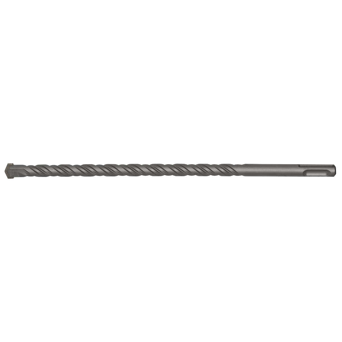 The Sealey SDS Plus Drill Bit Ø12 x 260mm - SDS12X260 is an elongated, fully hardened drill bit featuring a spiral design and a flat, pointed tip.