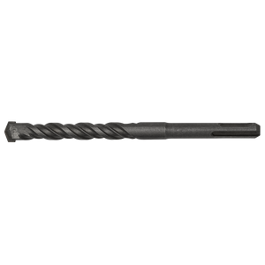 The Sealey SDS Plus Drill Bit Ø13 x 160mm - SDS13X160, featuring a black metal finish with a spiral design and hardened, ground surface, is shown against a white background.