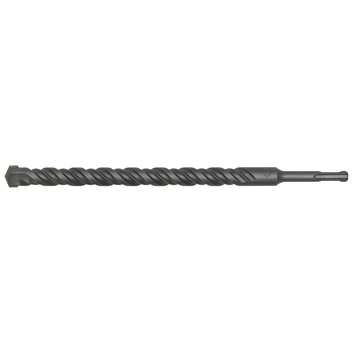 Introducing the Sealey SDS Plus Drill Bit Ø20 x 300mm - SDS20x300, a fully hardened black drill bit featuring a spiral flute design and a pointed tip, embodying superior quality.