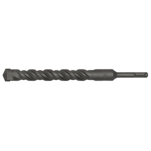 Introducing the Sealey SDS Plus Drill Bit Ø23 x 250mm - SDS23X250, a black, twisted drill bit with a pointed tip and cylindrical handle. Fully hardened and ground to precision, it is designed for securely attaching to a drill to effortlessly cut through various materials.