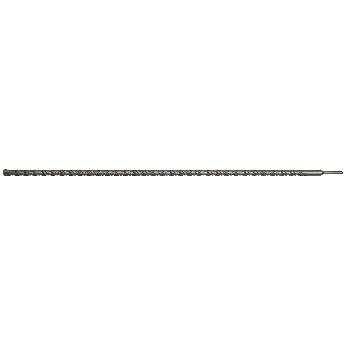 A long, straight, silver-colored Sealey SDS Plus Drill Bit Ø25 x 1000mm (SDS25X1000) with a spiral groove pattern.