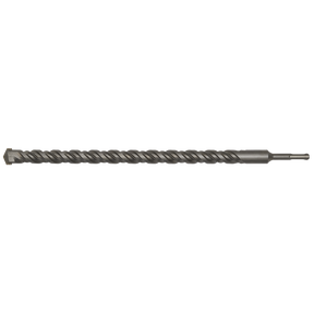 A long, metal SDS Plus Drill Bit Ø25 x 450mm - SDS25X450 by Sealey features a spiral design and a flat cutting tip, crafted from superior quality, fully hardened steel.