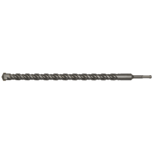 A long, metal SDS Plus Drill Bit Ø25 x 450mm - SDS25X450 by Sealey features a spiral design and a flat cutting tip, crafted from superior quality, fully hardened steel.