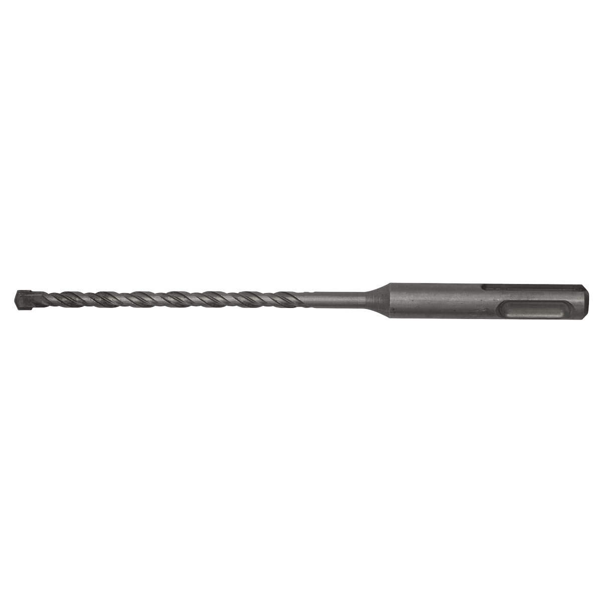 The Sealey SDS Plus Drill Bit Ø4 x 160mm - SDS4X160 is a fully hardened metal drill bit featuring a twisted design and a cylindrical shank, ideal for drilling holes in various materials.