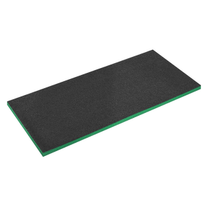 The Sealey Easy Peel Shadow Foam® Green/Black 1200 x 550 x 30mm - SF30G is a rectangular foam mat with a black top layer and a green bottom layer, perfect for tool tray inserts.