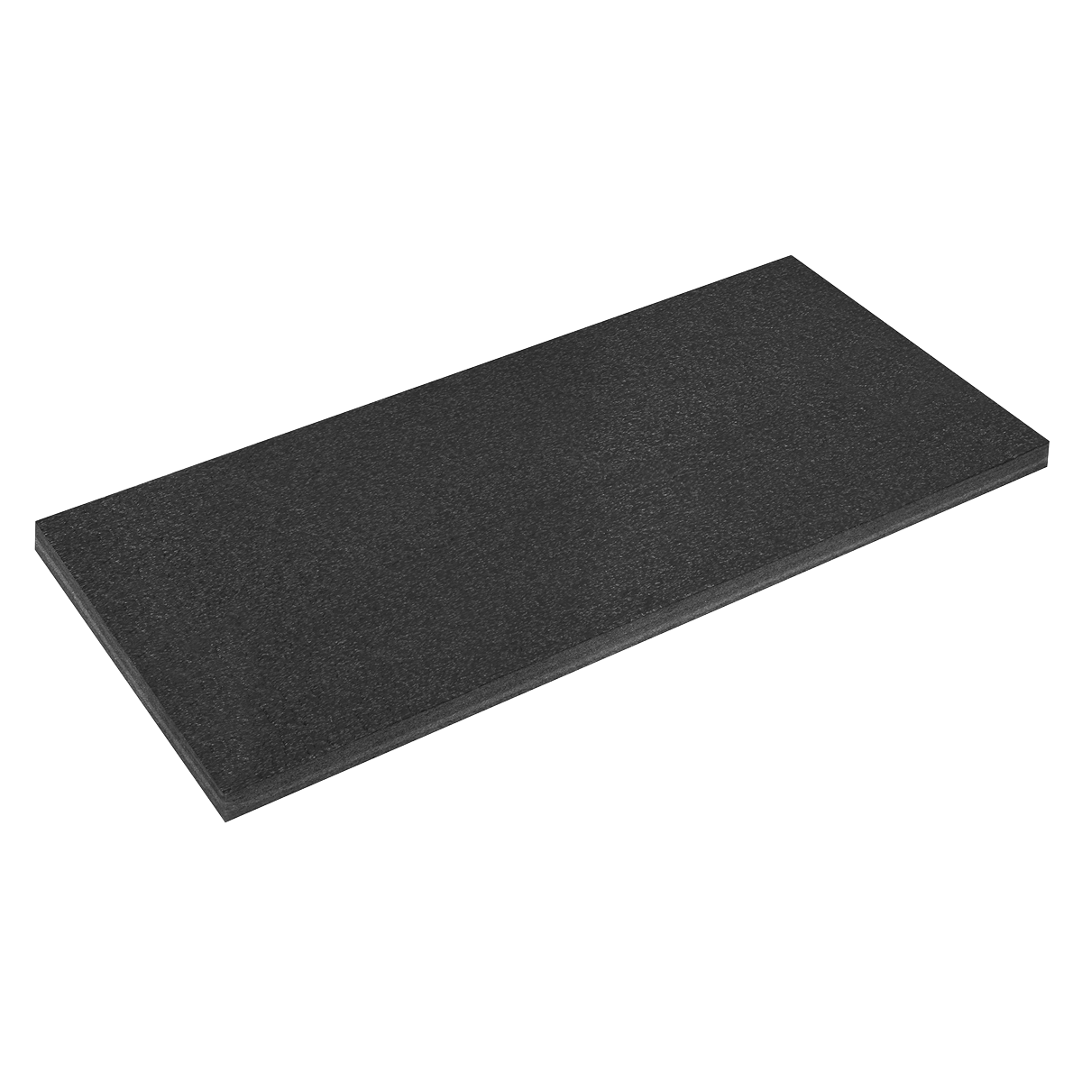 The Sealey Easy Peel Shadow Foam® Black/Black 1200 x 550 x 50mm - SF50BK, a rectangular black rubber mat with a textured surface, is lying flat against a white background and is ideal for use as tool tray inserts.