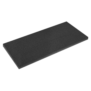 The Sealey Easy Peel Shadow Foam® Black/Black 1200 x 550 x 50mm - SF50BK, a rectangular black rubber mat with a textured surface, is lying flat against a white background and is ideal for use as tool tray inserts.