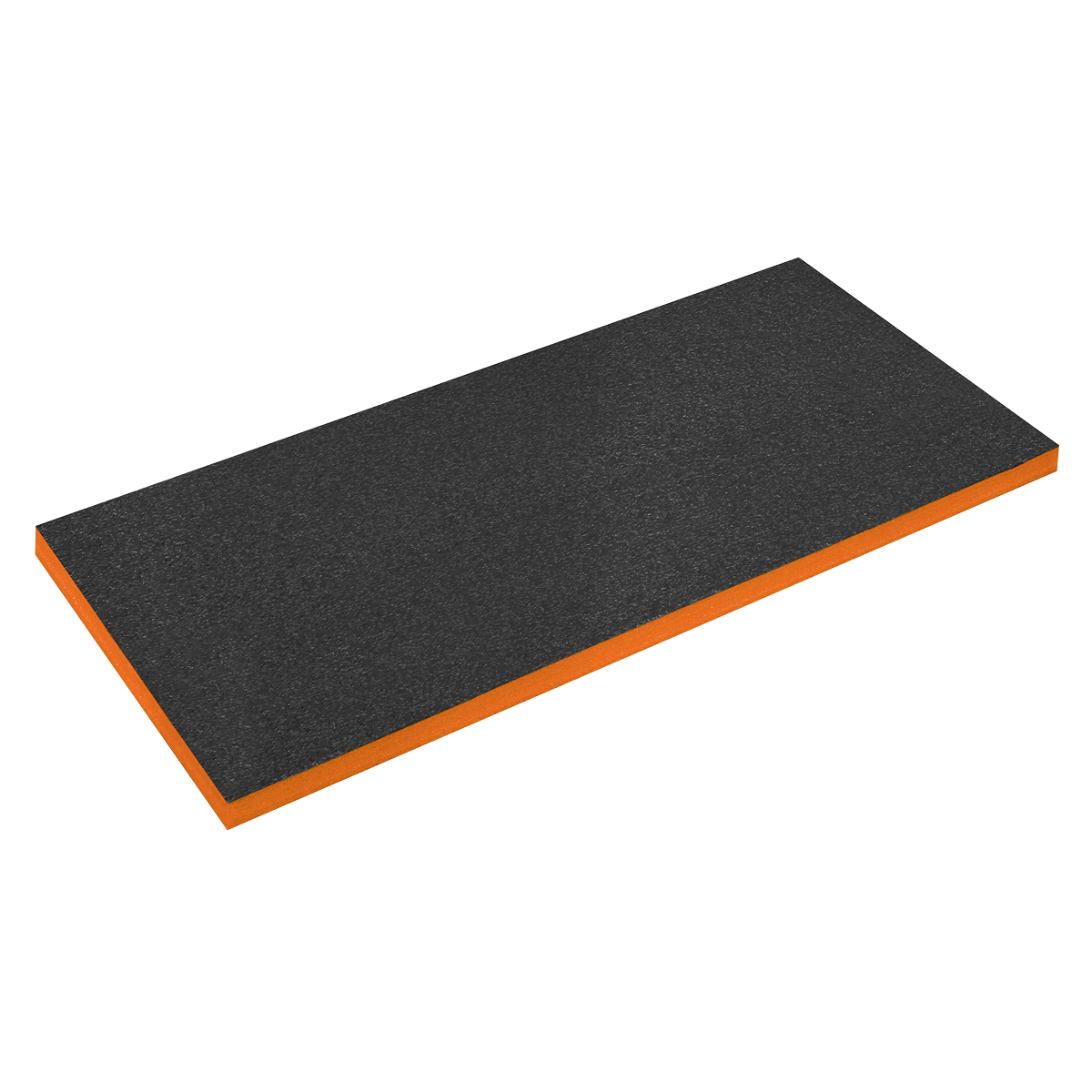 A Sealey Easy Peel Shadow Foam® Orange/Black 1200 x 550 x 50mm - SF50OR pad, viewed from a three-quarter angle.