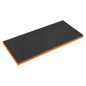 A Sealey Easy Peel Shadow Foam® Orange/Black 1200 x 550 x 50mm - SF50OR pad, viewed from a three-quarter angle.