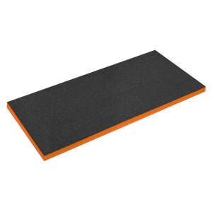 A Sealey Easy Peel Shadow Foam® Orange/Black 1200 x 550 x 50mm - SF50OR pad, viewed from a three-quarter angle.