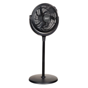 Introducing the Sealey Desk & Pedestal Fan 12" 230V - SFF12DP, a versatile black pedestal fan with a circular grill featuring adjustable height and 3-speed settings for customized comfort.