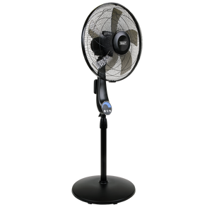 The Sealey 16" Quiet High Performance Oscillating Pedestal Fan - SFF16Q comes in a sleek black finish and features a circular blade guard, digital control panel, and an adjustable fan head for customized airflow. It also includes a remote control for convenient operation.