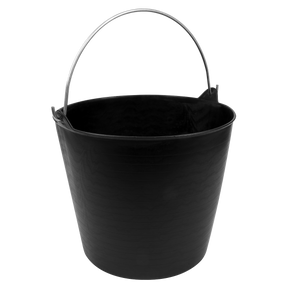 A Sealey Heavy-Duty Flexi Tub 26L with Metal Handle in black, empty and standing upright against a white background. Perfect for versatile construction tasks and suited for both domestic and industrial applications.