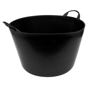 The Sealey Heavy-Duty Flexi Tub 65L - Black (SFT65), made from sturdy polyethylene, features two handles and a small spout, making it ideal for both domestic and industrial applications.