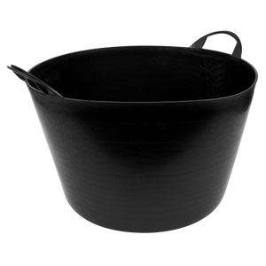 The Sealey Heavy-Duty Flexi Tub 65L - Black (SFT65), made from sturdy polyethylene, features two handles and a small spout, making it ideal for both domestic and industrial applications.