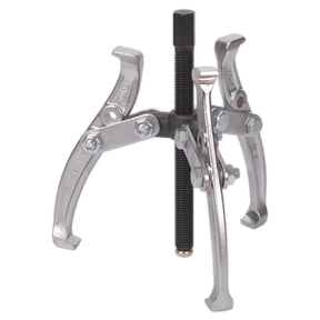 The **Sealey Triple Leg Reversible Puller 150mm - SGP36** is an adjustable metal three-jaw gear puller, featuring a central screw mechanism and constructed from heat-treated Chrome Vanadium steel. It is designed for removing gears and pulleys from shafts.