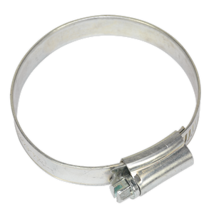 A Sealey Hose Clip Zinc Plated Ø44-64mm (Pack of 20 - SHC2X) is shown against a white background, highlighting its compliance with DIN 3017 standards for durability.