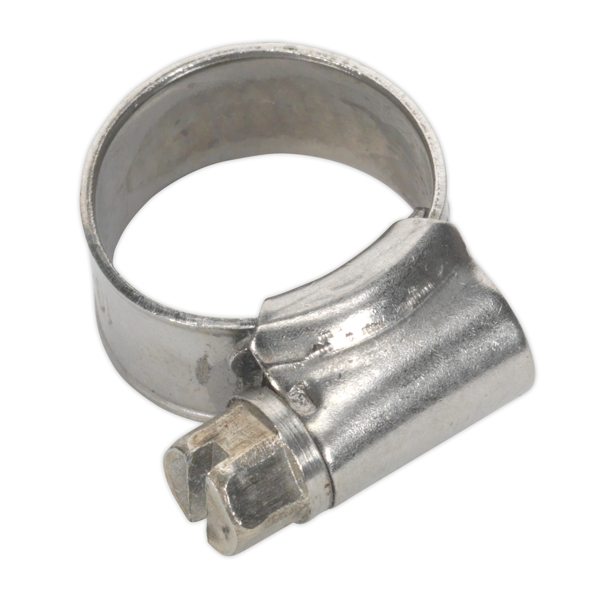 The Sealey Hose Clip Stainless Steel Ø10-16mm, Pack of 10 (SHCSS000), is a DIN 3017 compliant stainless steel clip featuring a screw mechanism for precise tightening.