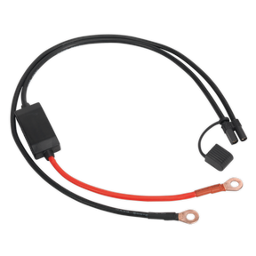 The Sealey Jump Start Watertight Hardwired for Sealey Compact Lithium Power Packs - SL66S features smart cable technology for enhanced performance and includes a black electrical cable with red and black connectors on one end and a plug on the other.