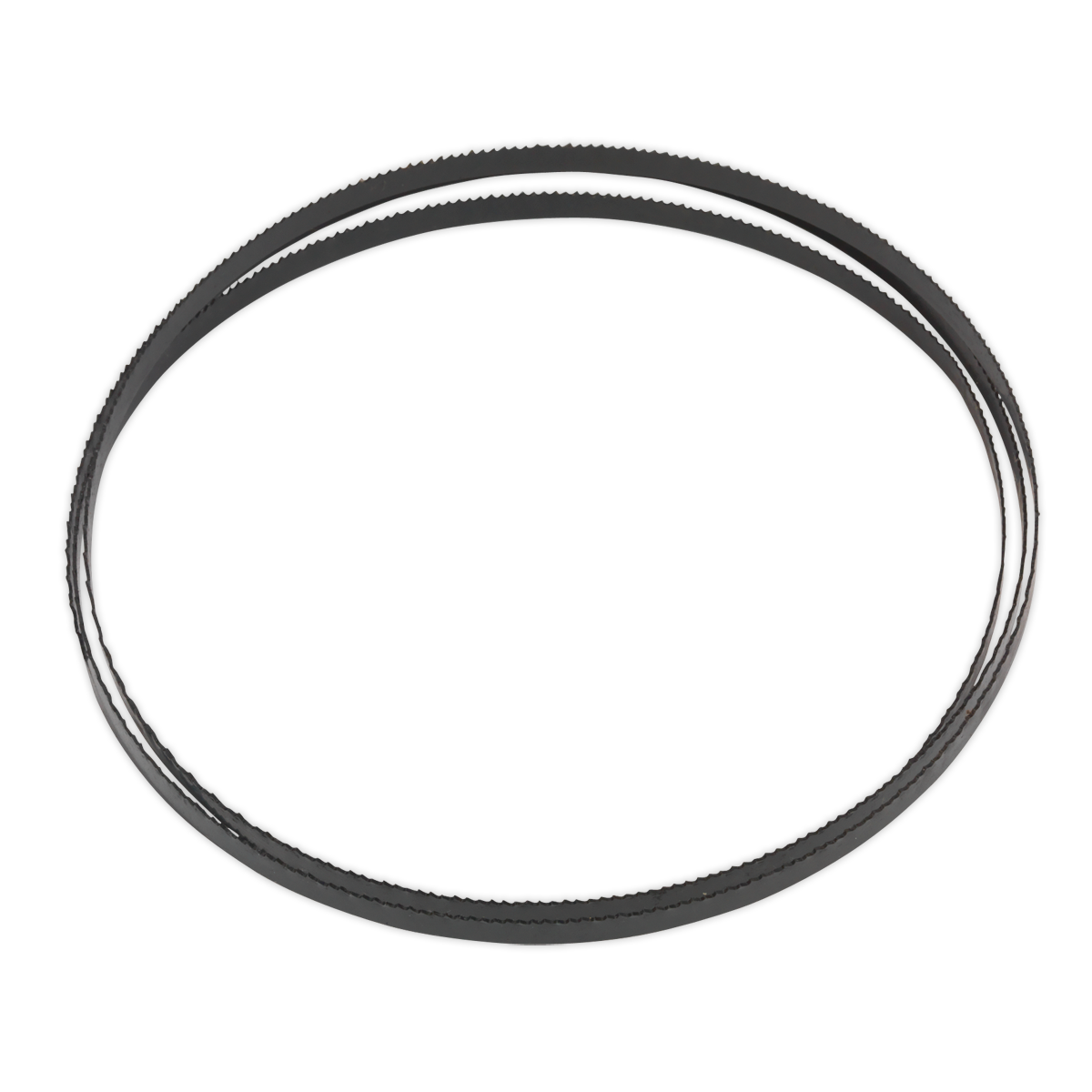 The Sealey Bandsaw Blade 1400 x 6.5 x 0.35mm 14tpi - SM1303B14, a black, circular rubber belt with a textured surface commonly used in machinery or automotive engines, can sometimes complement this bandsaw blade for cutting wood efficiently.