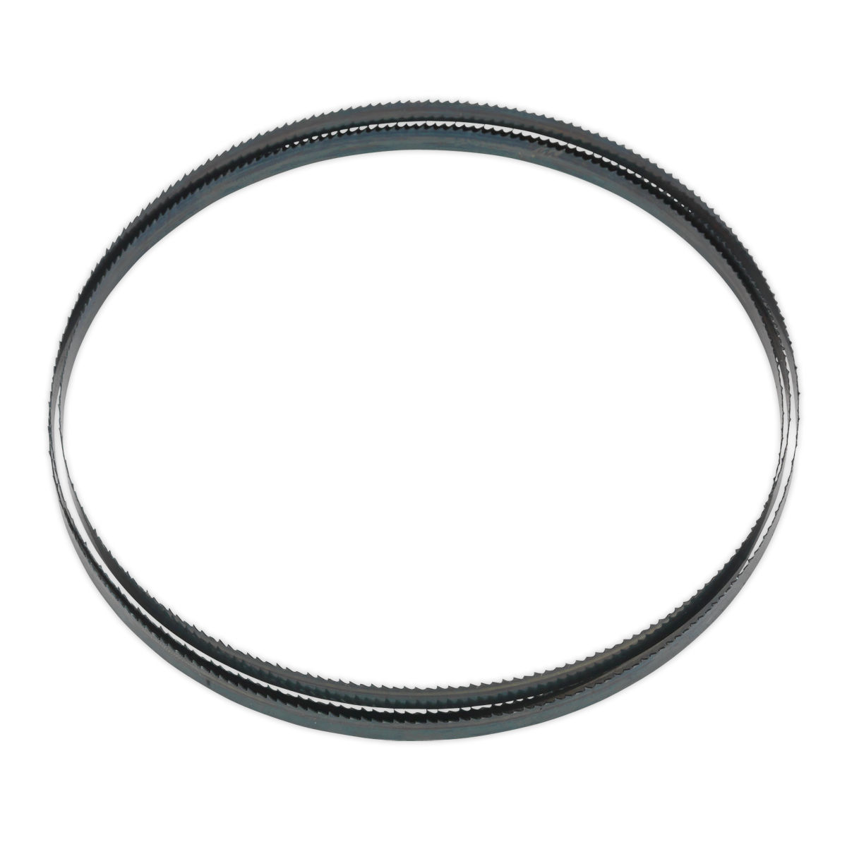 A black, circular rubber belt with a textured outer surface, much like the rugged design of the Sealey Bandsaw Blade 1712 x 10 x 0.35mm 10tpi - SM1304B10.