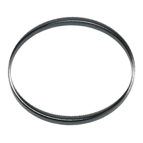 A black, circular rubber belt with a textured outer surface, much like the rugged design of the Sealey Bandsaw Blade 1712 x 10 x 0.35mm 10tpi - SM1304B10.