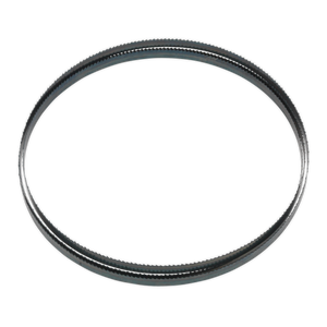 A black, circular rubber belt with a textured outer surface, much like the rugged design of the Sealey Bandsaw Blade 1712 x 10 x 0.35mm 10tpi - SM1304B10.