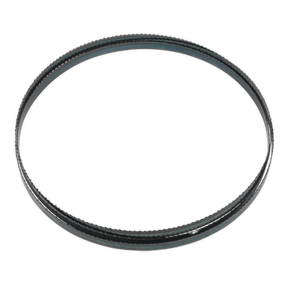 A black rubber belt with a ridged surface in a circular shape, exhibiting the cutting efficiency of the Sealey Bandsaw Blade 2240 x 12 x 0.6mm 6tpi - SM1305B06.