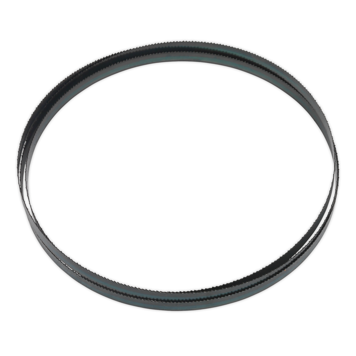 Image of the Sealey Bandsaw Blade 2240 x 12 x 0.6mm 10tpi - SM1305B10, a circular, black rubber belt with hardened steel teeth, suitable for machinery or automotive applications.