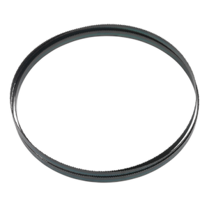 Image of the Sealey Bandsaw Blade 2240 x 12 x 0.6mm 10tpi - SM1305B10, a circular, black rubber belt with hardened steel teeth, suitable for machinery or automotive applications.