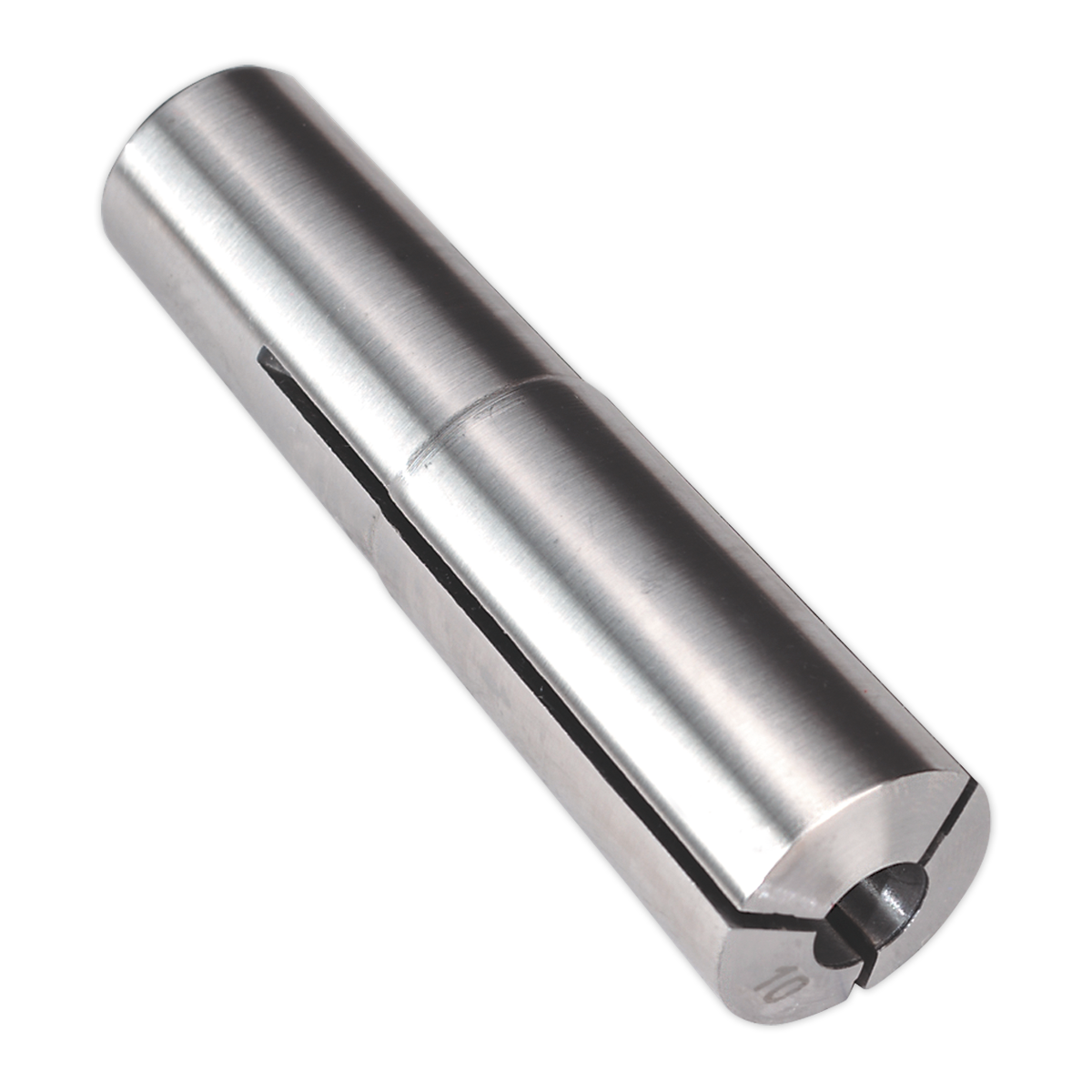 A Collet MT3-M12 Ø10mm - SM2502C10 from Sealey, featuring a smooth finish and a small hole on one end, ideal as part of your milling machine accessories.