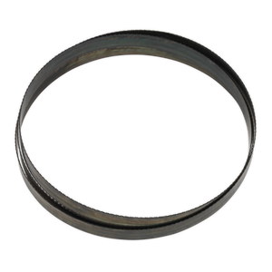 A detailed image of the Sealey Bandsaw Blade 2105 x 20 x 0.9mm 18tpi - SM354B18 viewed from an elevated angle, isolated against a white background.