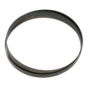 A dark, circular metal ring with a smooth surface and slight wear marks, reminiscent of the precision seen in cutting steel with the Sealey Bandsaw Blade 2105 x 20 x 0.9mm 24tpi - SM354B24.
