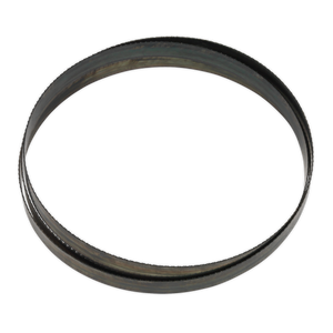 A dark, circular metal ring with a smooth surface and slight wear marks, reminiscent of the precision seen in cutting steel with the Sealey Bandsaw Blade 2105 x 20 x 0.9mm 24tpi - SM354B24.