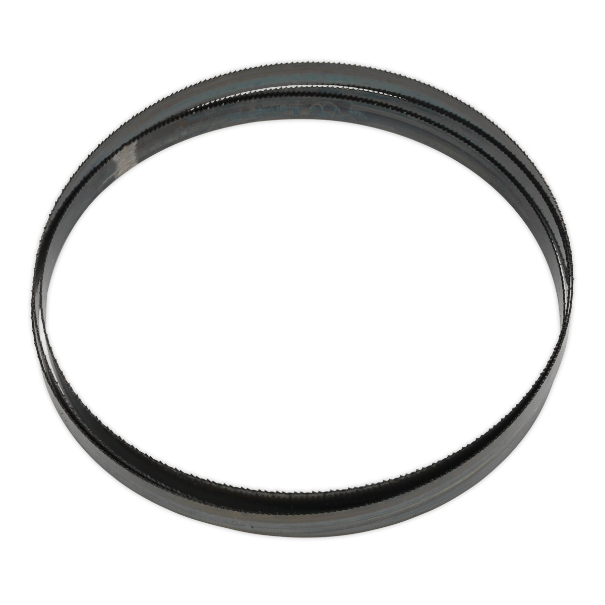 The Sealey Bandsaw Blade 1638 x 13 x 0.63mm 14tpi - SM5/113 features a smooth outer edge and hardened cutting edges on the toothed inner rim, making it perfect for cutting steel.