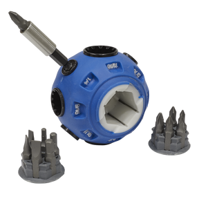 Sealey's Total Drive® Ball Wrench 40-in-1 (SMC34) is a blue spherical multi-tool with multiple detachable bits, including hex bits and two sets of bit attachments.