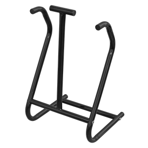 The Sealey Boot/Helmet Stand - SMC50 is a black metal stand featuring two upright bars and a horizontal base, ideal for helmet storage.