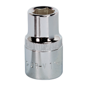 The Sealey WallDrive® Socket 11mm 1/2"Sq Drive Fully Polished - SP1211, crafted from Chrome Vanadium steel, features a shiny finish and WallDrive® socket configuration.