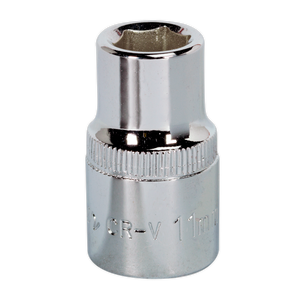 The Sealey WallDrive® Socket 11mm 1/2"Sq Drive Fully Polished - SP1211, crafted from Chrome Vanadium steel, features a shiny finish and WallDrive® socket configuration.