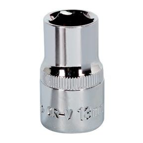 The Sealey WallDrive® Socket 13mm 1/2"Sq Drive Fully Polished - SP1213, crafted from Chrome Vanadium steel and featuring a knurled grip, is ideal for professional hand tools.