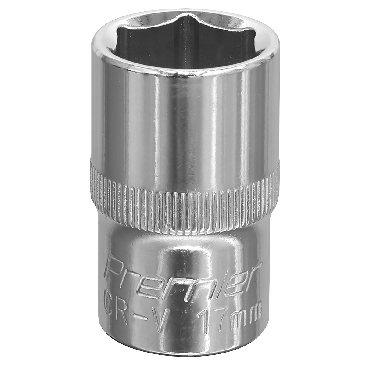 A WallDrive® Socket 17mm 1/2" square drive, fully polished for better handling, part of the Sealey Premier Hand Tools range with chrome vanadium construction.