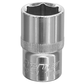 A WallDrive® Socket 17mm 1/2" square drive, fully polished for better handling, part of the Sealey Premier Hand Tools range with chrome vanadium construction.