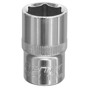 A WallDrive® Socket 17mm 1/2" square drive, fully polished for better handling, part of the Sealey Premier Hand Tools range with chrome vanadium construction.